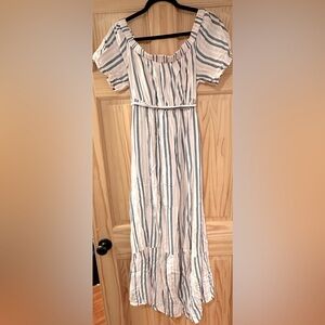 XL Isabel Maternity Pink, White and Gray Striped Off The Shoulder Maxi Dress